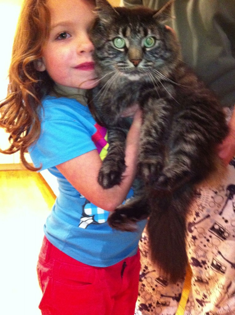 Lillian, hija de Greenberg (la de la izquierda) con el gato Teddy (la bola de pelo de la derecha). Foto tomada de la página web de Robert Greenberg